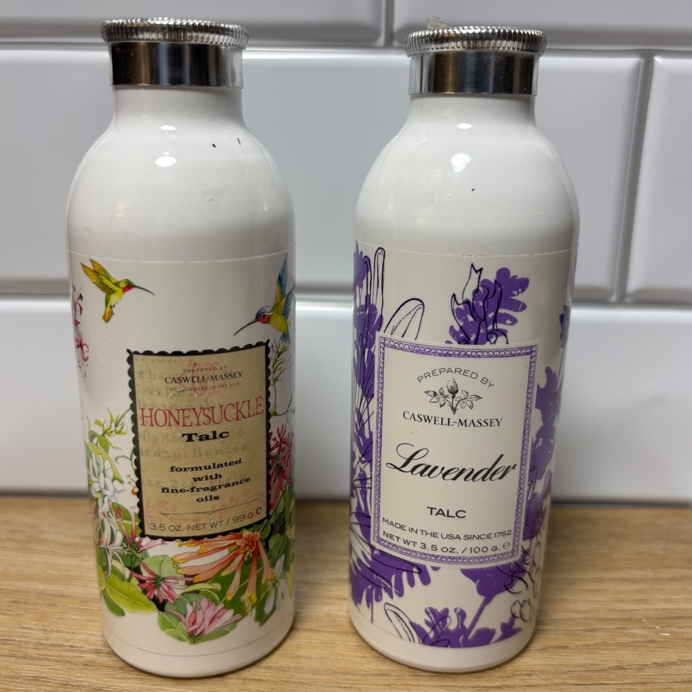 Caswell-Massey Talc Body Powder Set Honeysuckle and Lavender Sealed 3.5 oz Each